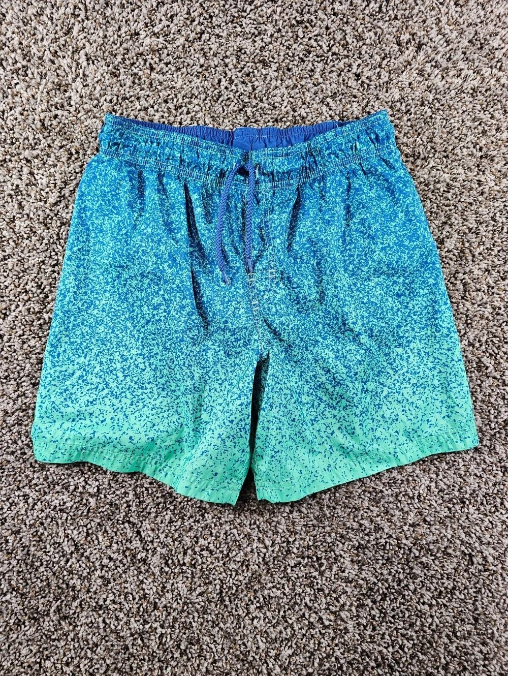 H&M Boys Sz 12-14 Mesh Lined Swim Trunks Swimsuit Bright Blue green Print